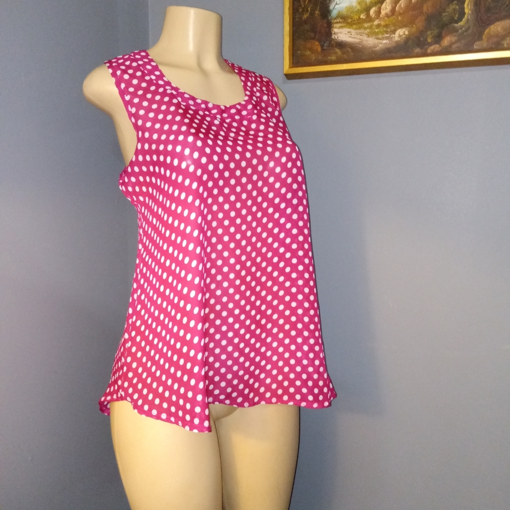AMERICAN CITY WEAR PINK SLEEVELESS TOP W/ WHITE POLKA DOTS (NWT) SZ L - Picture 3 of 6